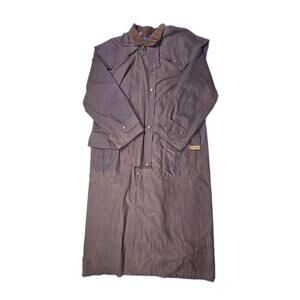 Vtg Stockman Drover Waxed Oilskin Brown Austalian Made Duster Coat - Mens L